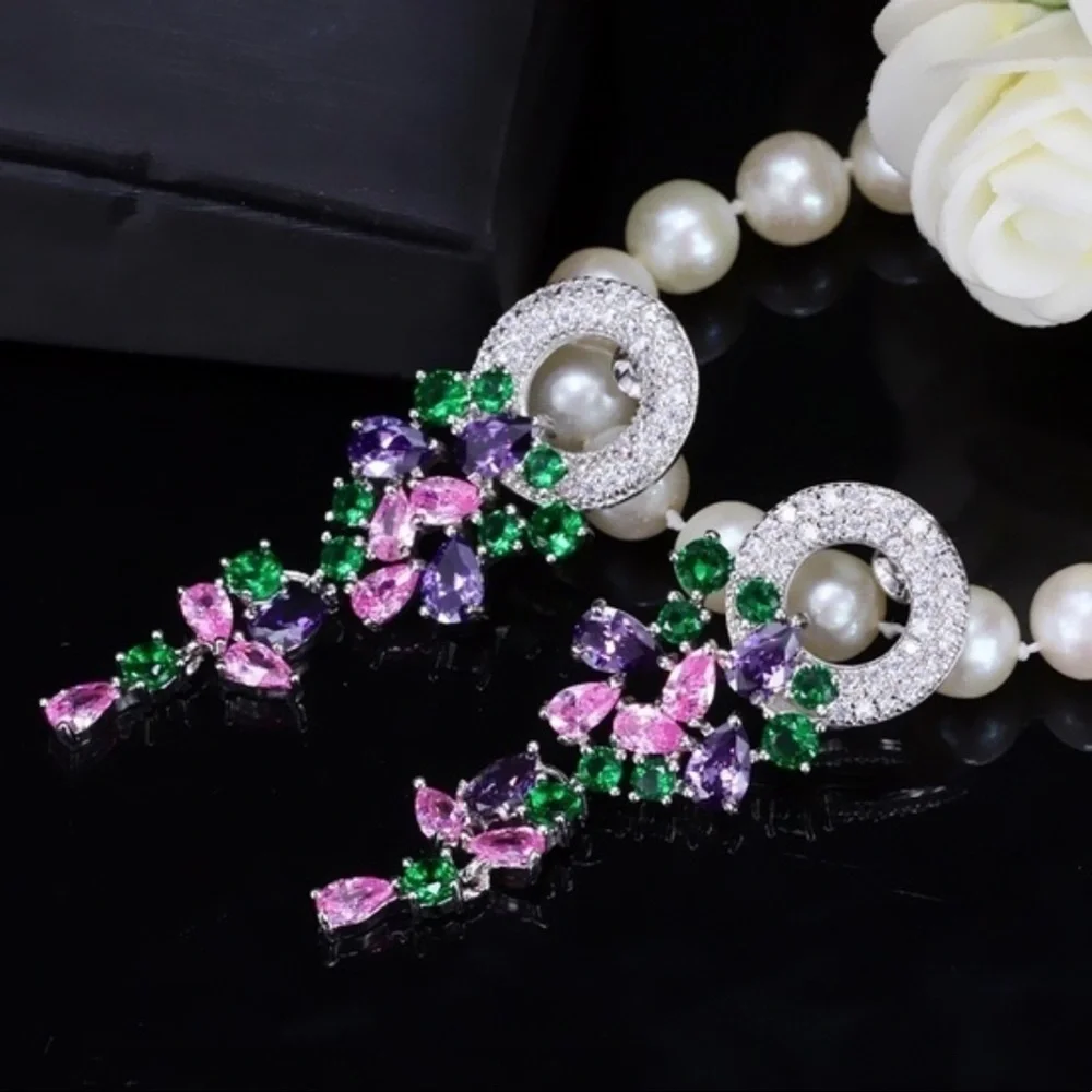 Long Swarovski zirconia sparkling crystals earrings